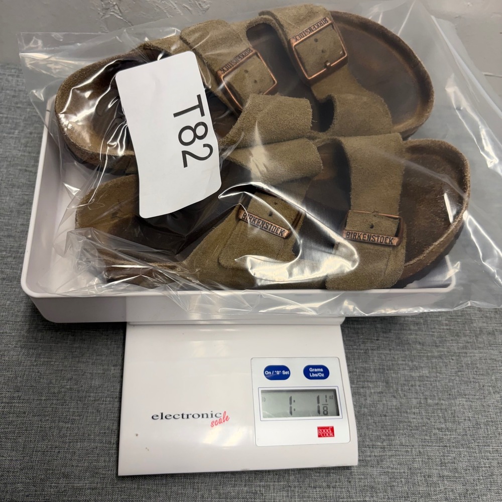 Birkenstock Arizona Sandals Women 7 Brown Suede Two Strap Cork Slide Footbed - Picture 11 of 11